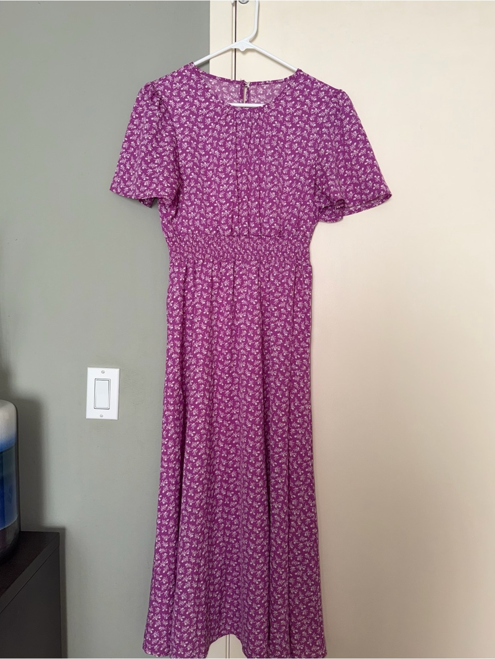 SHEIN Purple Floral Maxi Dress with Short Sleeves
